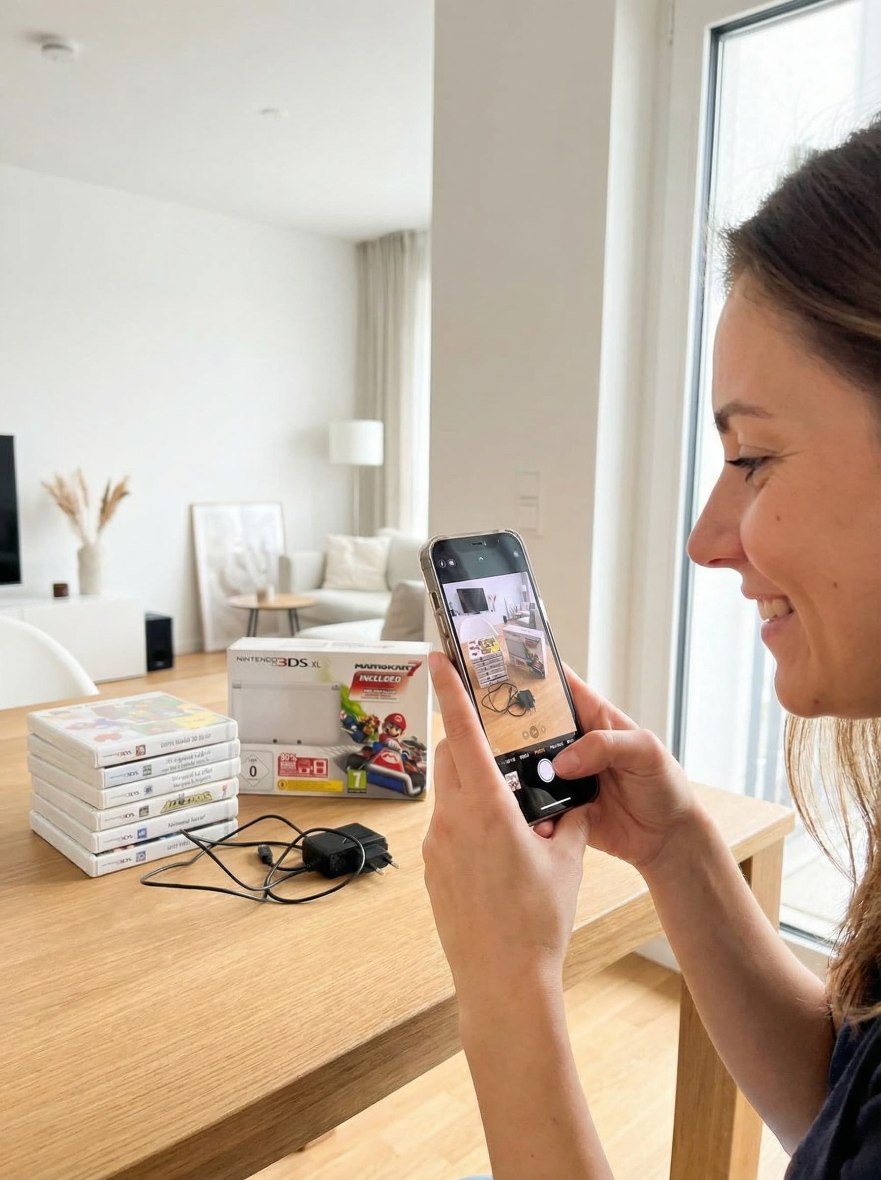 Person fotografiert eine Nintendo 2DS/3DS Sammlung