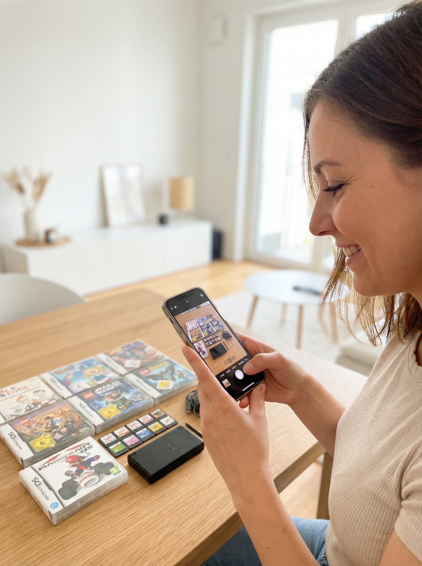 Person fotografiert eine Nintendo DS Sammlung