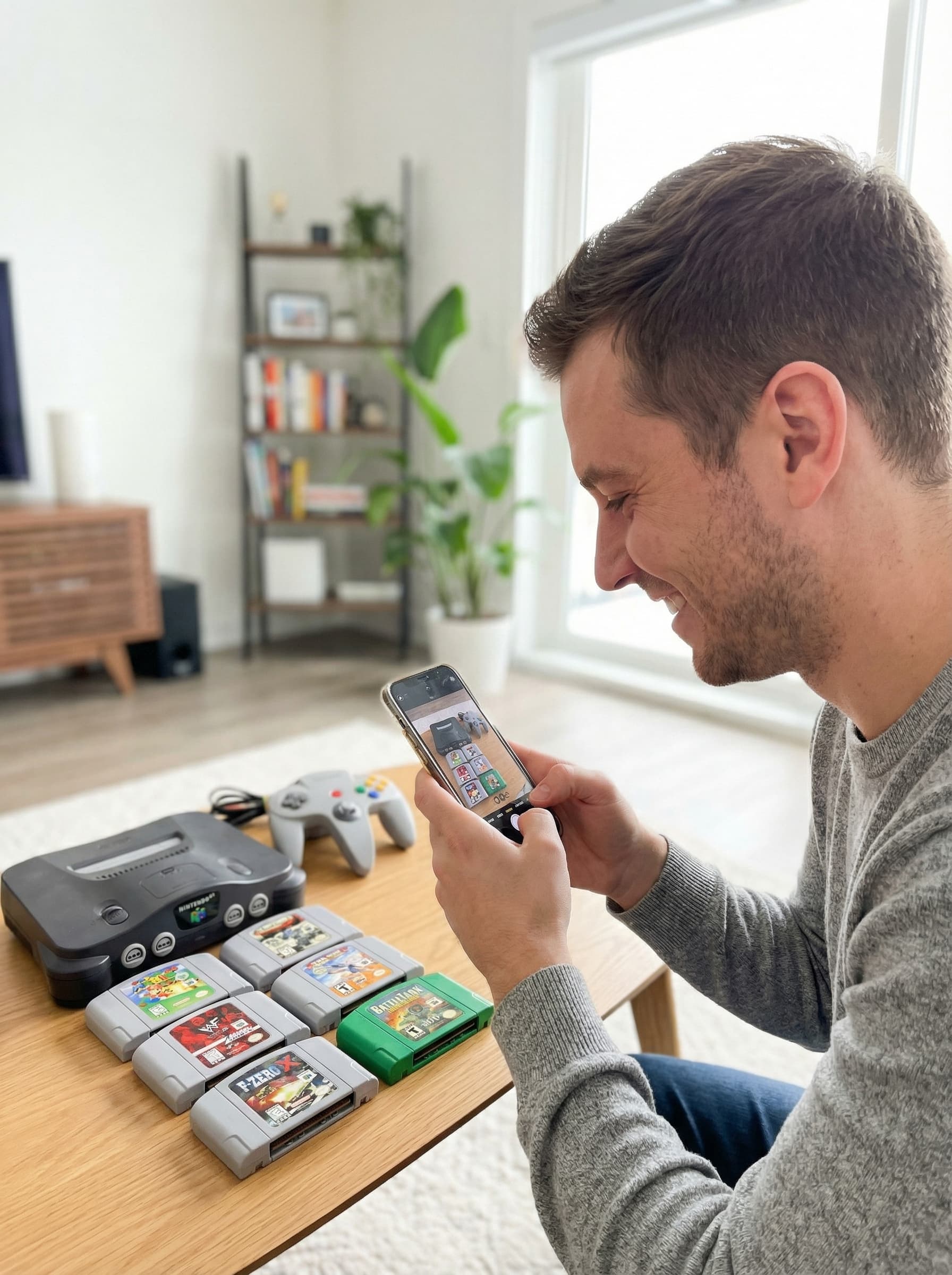 Person fotografiert eine Nintendo 64 Sammlung