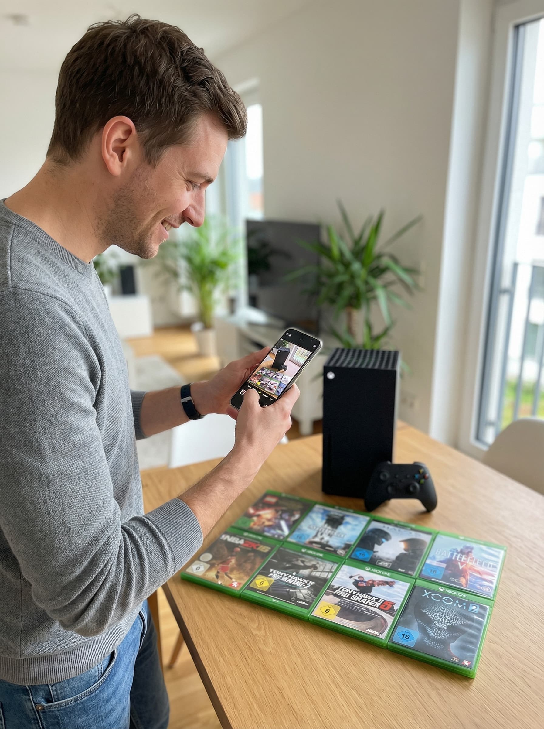 Person fotografiert eine Xbox Series X|S Sammlung