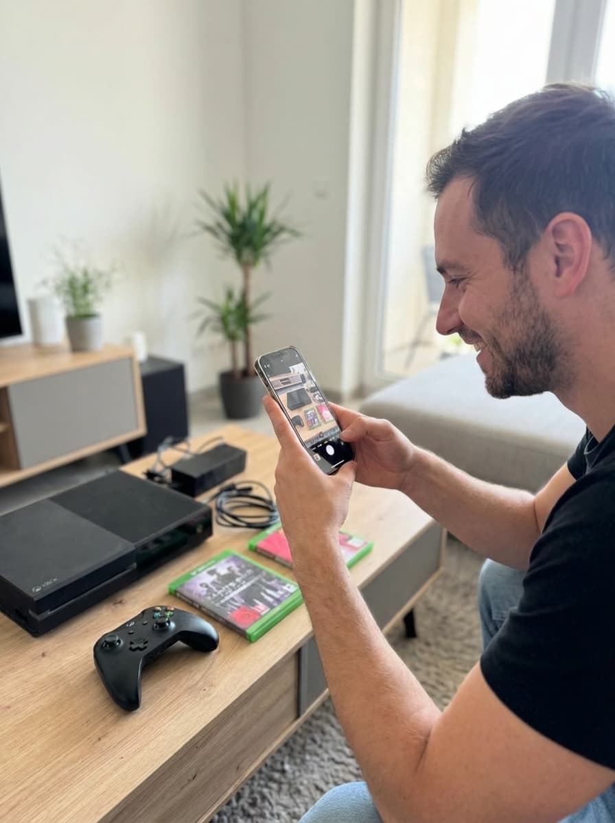 Person fotografiert eine Xbox One Sammlung