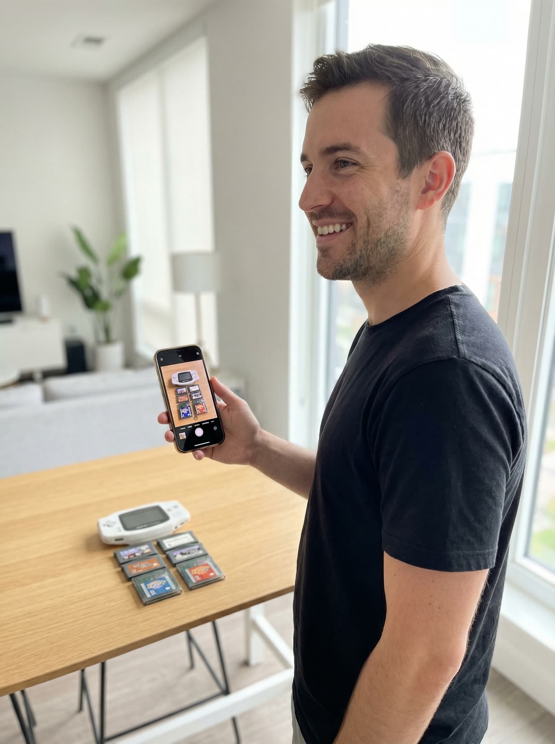 Person fotografiert eine Game Boy Advance Sammlung