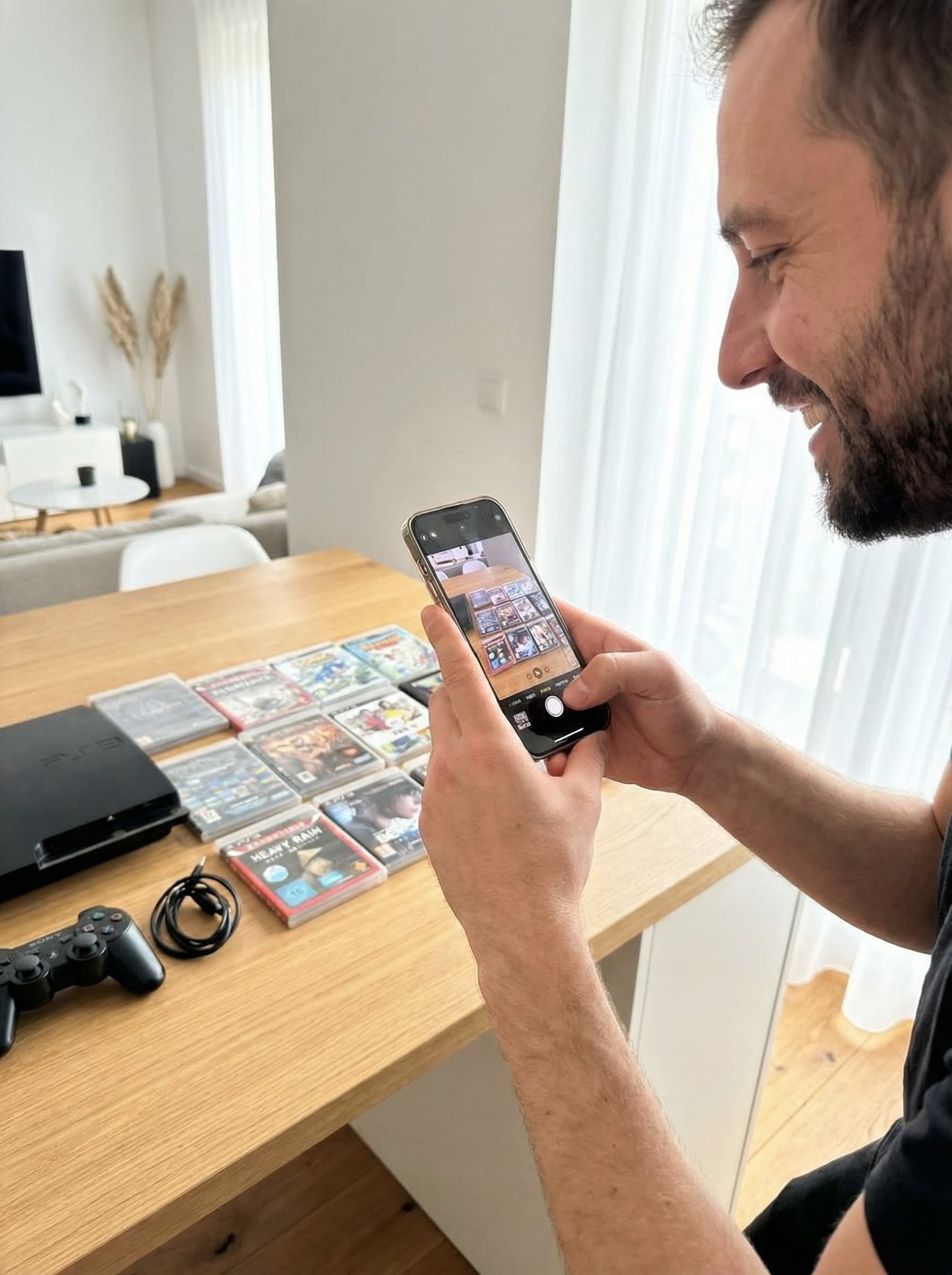 Person fotografiert eine PlayStation 3 Sammlung